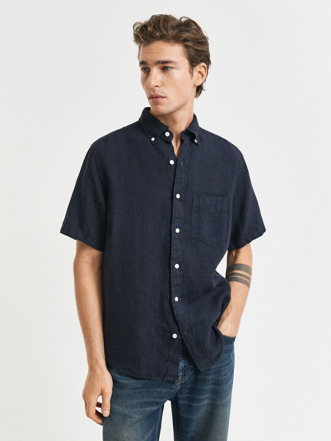 Gant Men Navy Blue Pure Linen Shirt