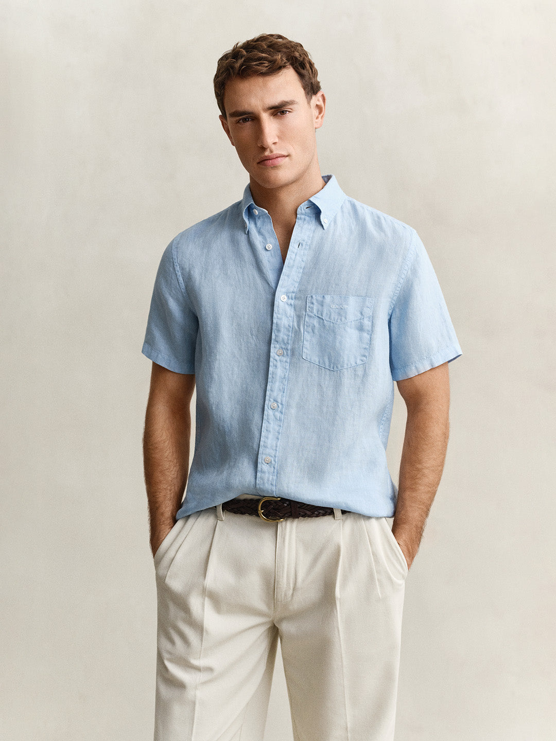 Gant Men Blue Solid Regular Fit Pure Linen Shirt