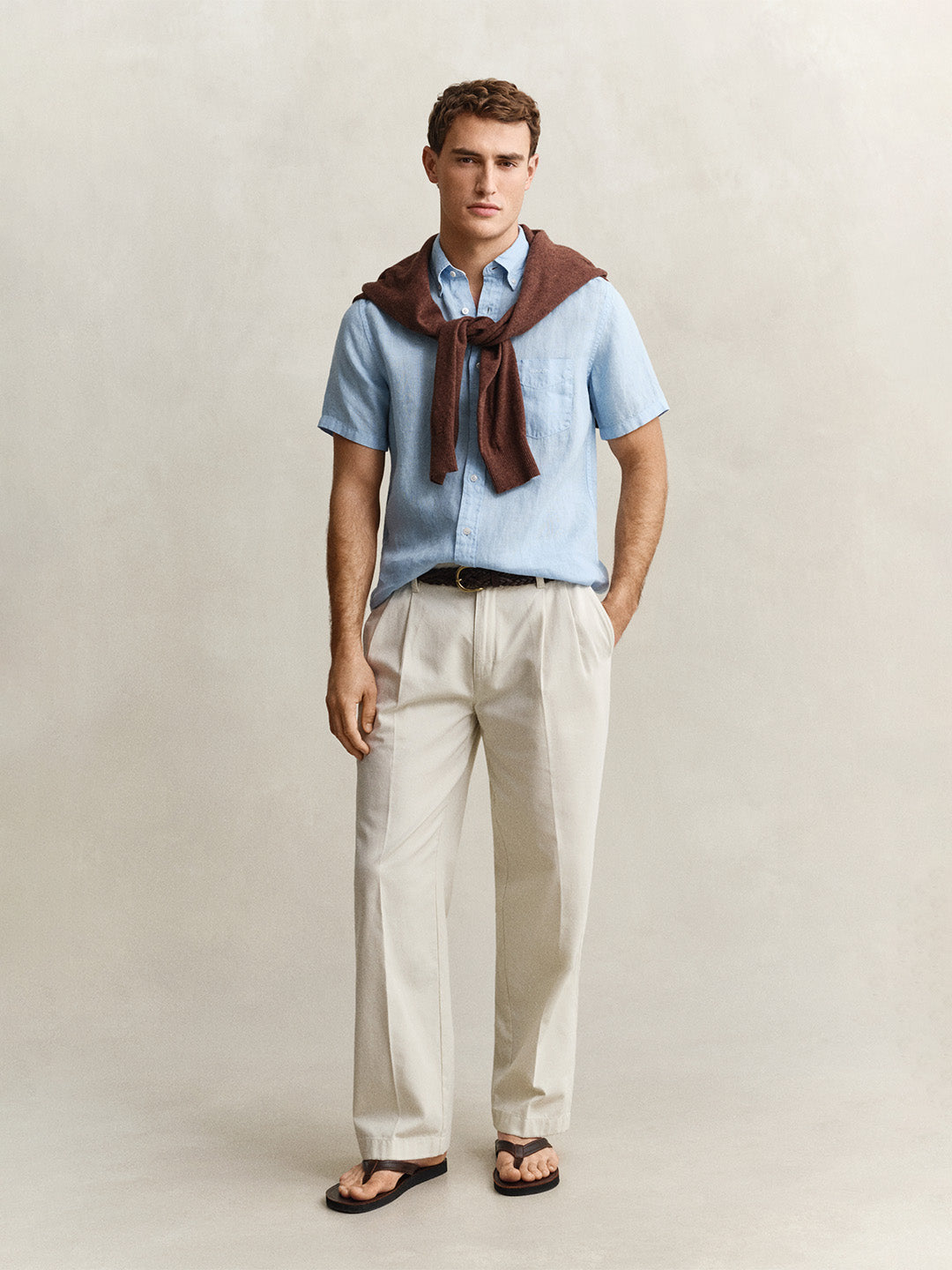 Gant Men Blue Solid Regular Fit Pure Linen Shirt
