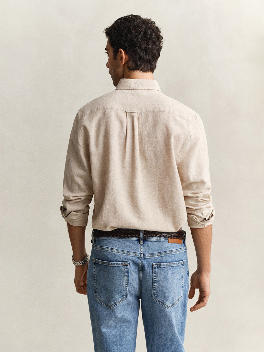 Gant Men Beige Regular Fit Linen Shirt
