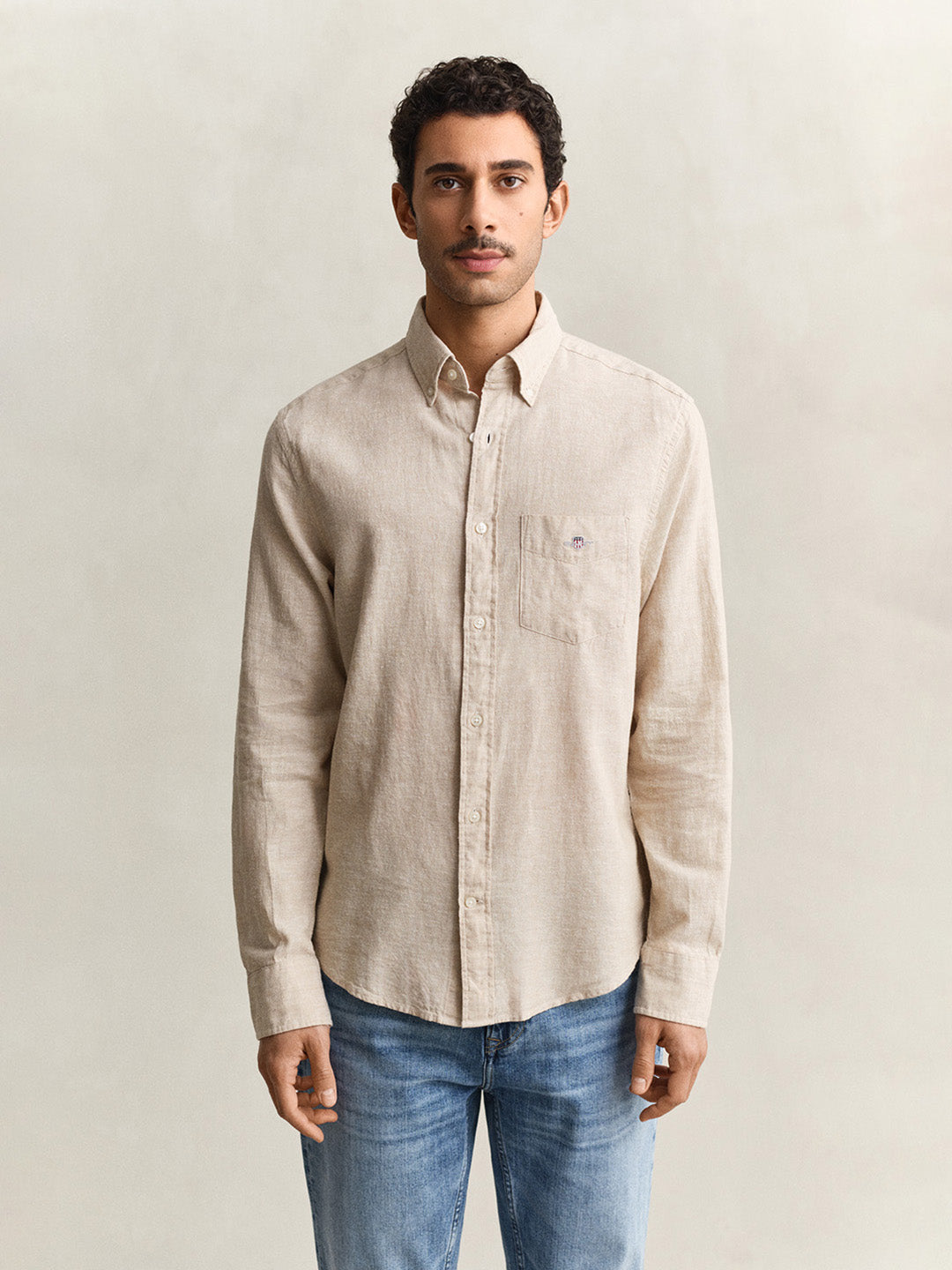 Gant Men Beige Regular Fit Linen Shirt