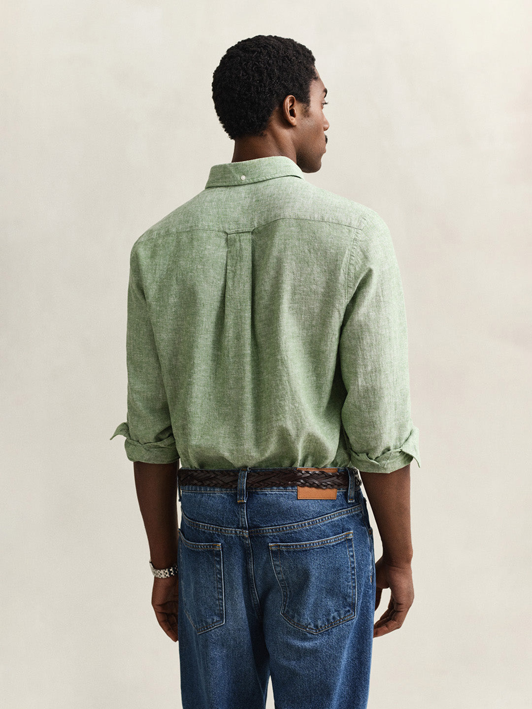 Gant Men Green Solid Regular Fit Cotton Linen Shirt