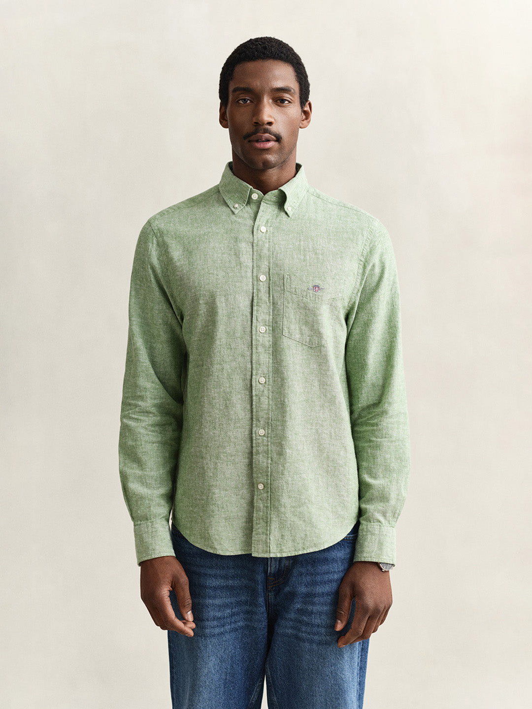 Gant Men Green Solid Regular Fit Cotton Linen Shirt