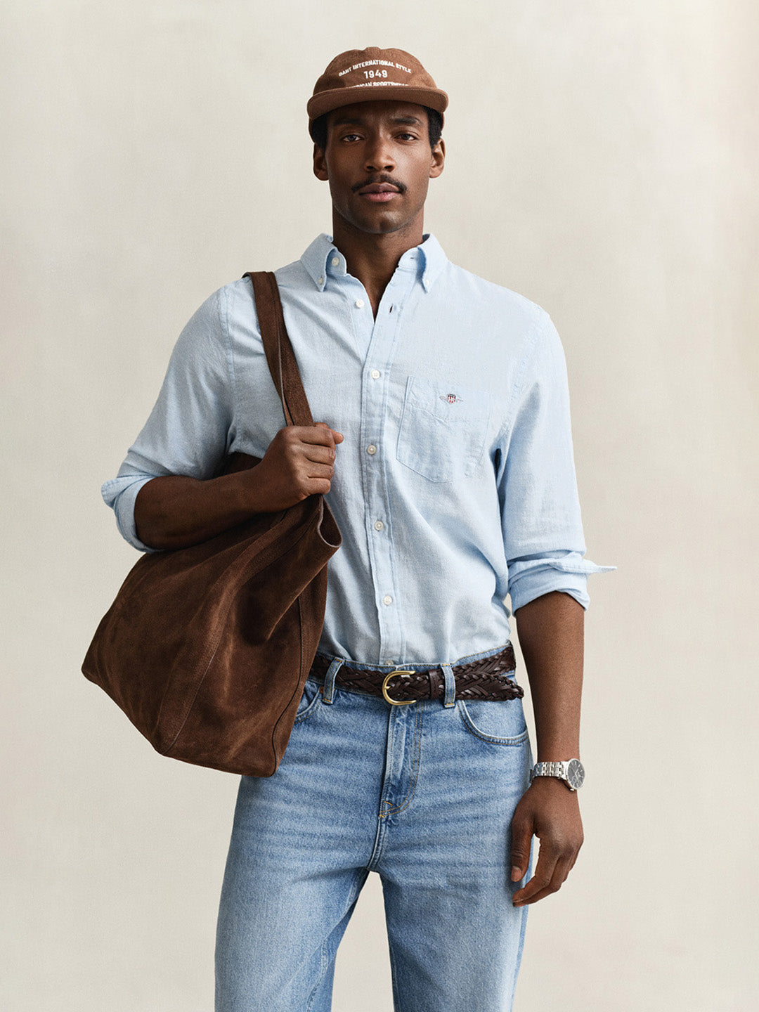 Gant Men Blue Solid Regular Fit Cotton Linen Shirt