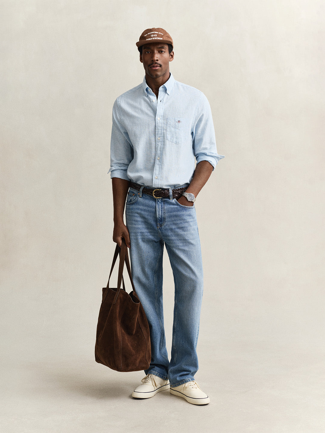 Gant Men Blue Solid Regular Fit Cotton Linen Shirt