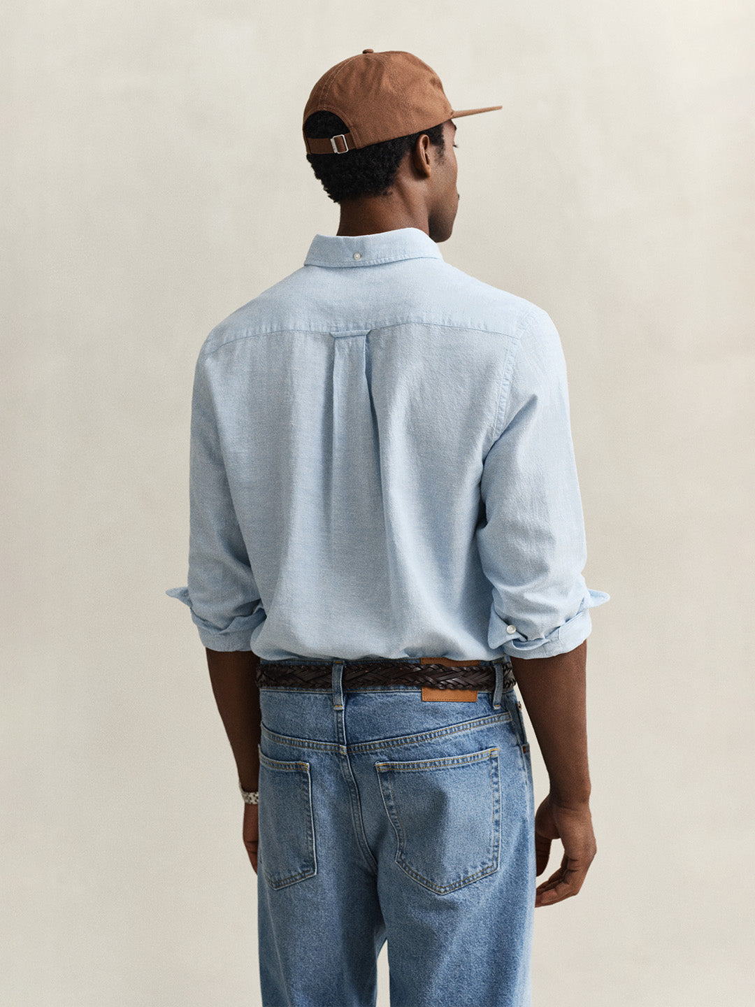 Gant Men Blue Solid Regular Fit Cotton Linen Shirt
