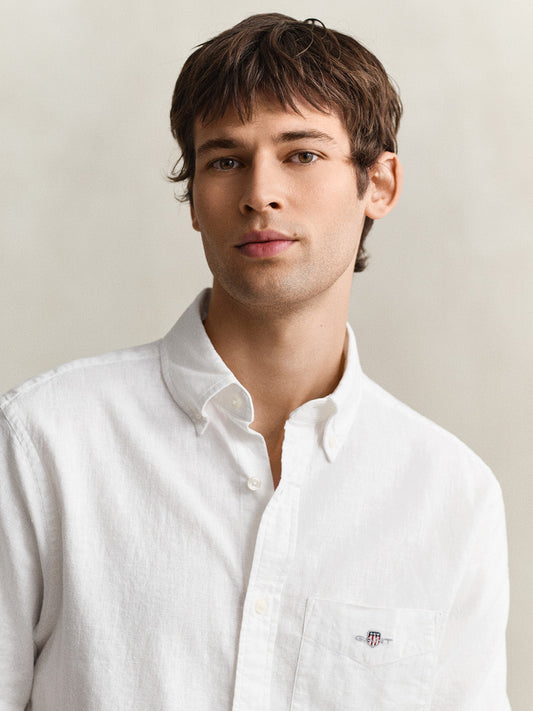 Gant Men White Regular Fit Linen Shirt