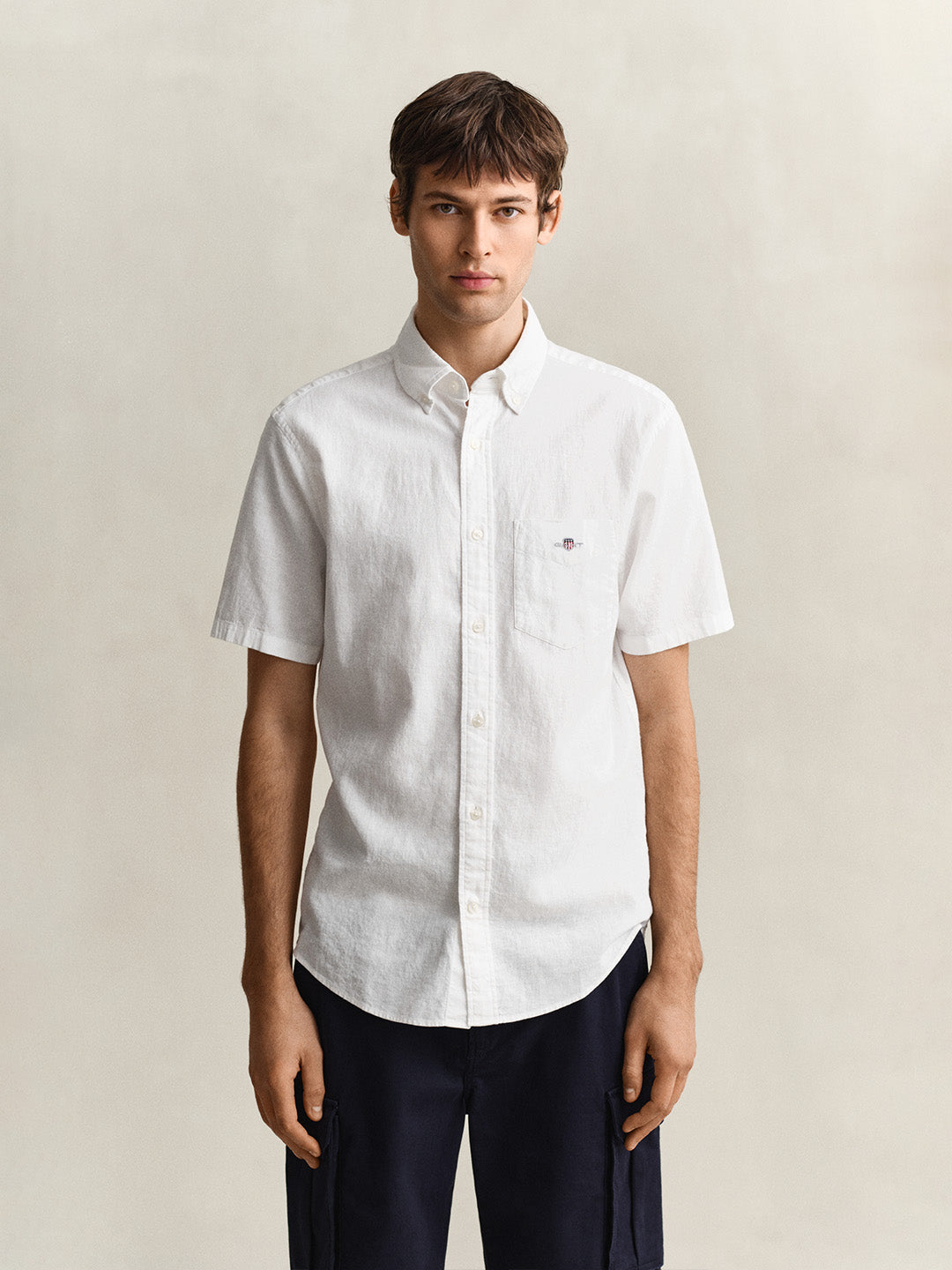 Gant Men White Solid Regular Fit Cotton Linen Shirt