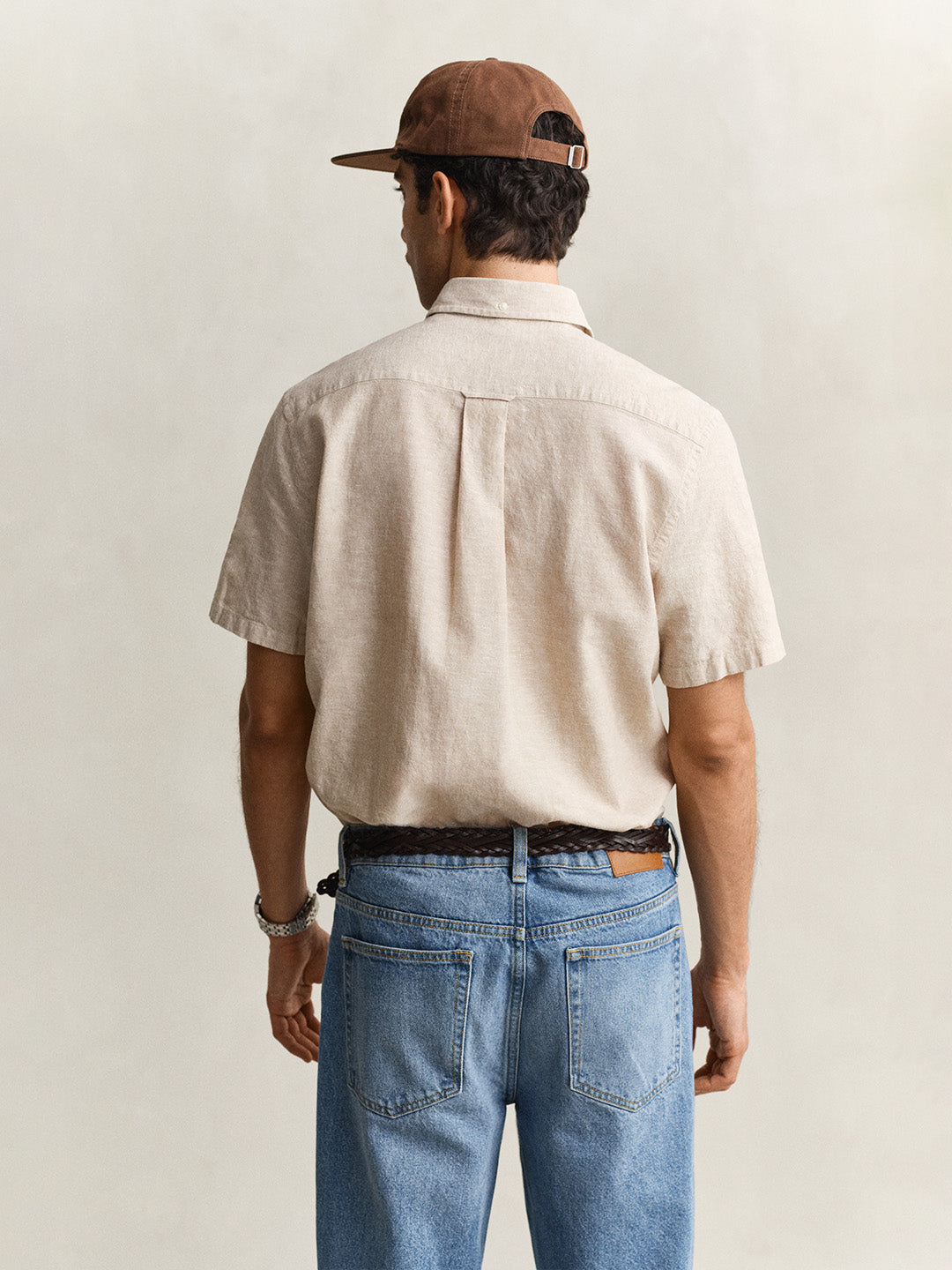 Gant Men Beige Solid Regular Fit Cotton Linen Shirt