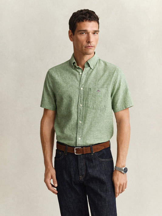 Gant Men Green Regular Fit Linen Shirt