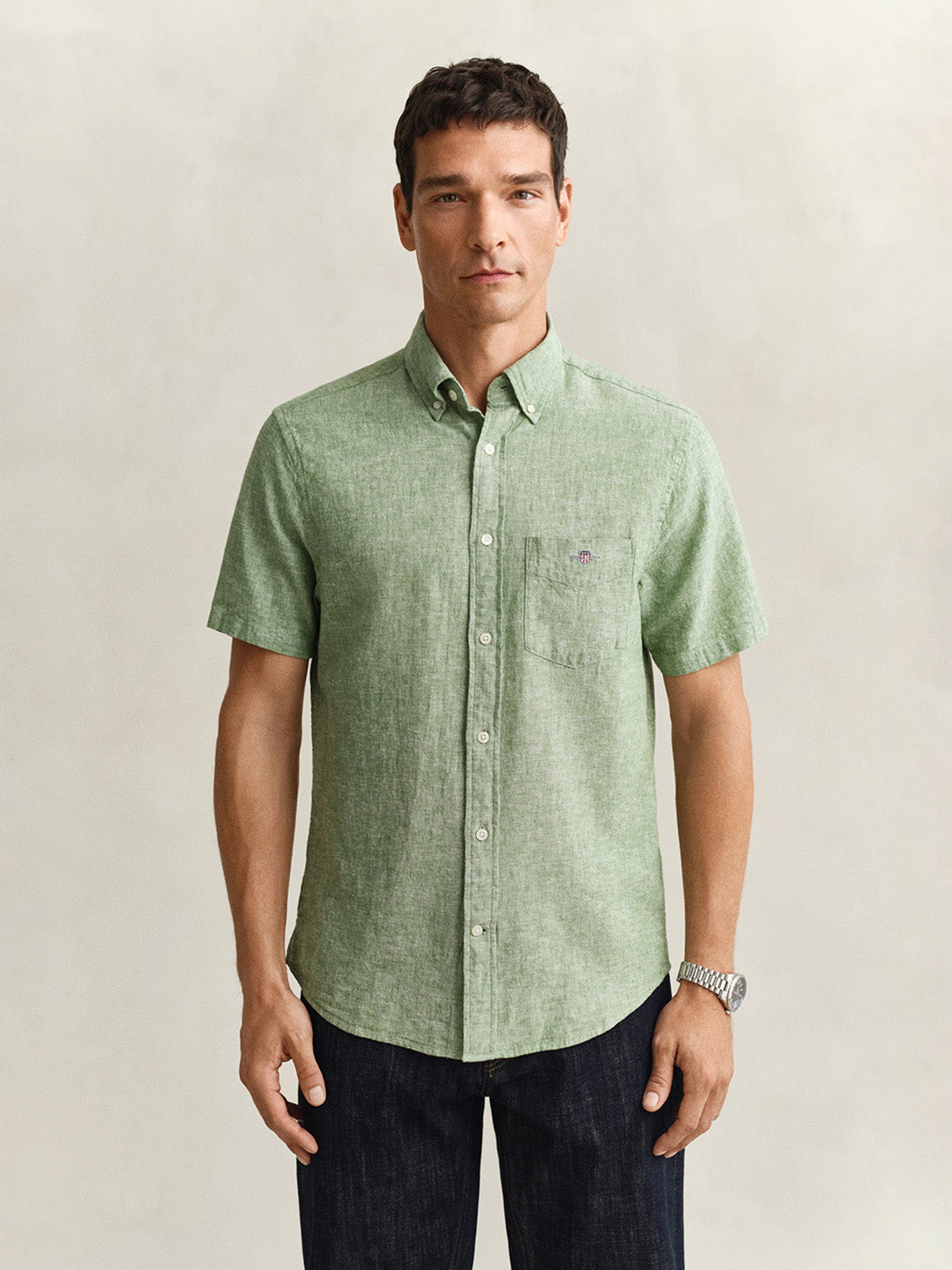 Gant Men Green Regular Fit Linen Shirt
