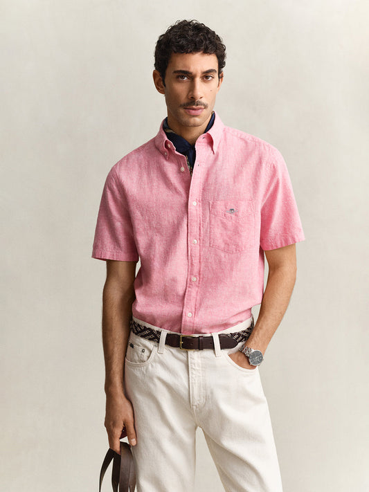 Gant Men Pink Solid Regular Fit Cotton Linen Shirt