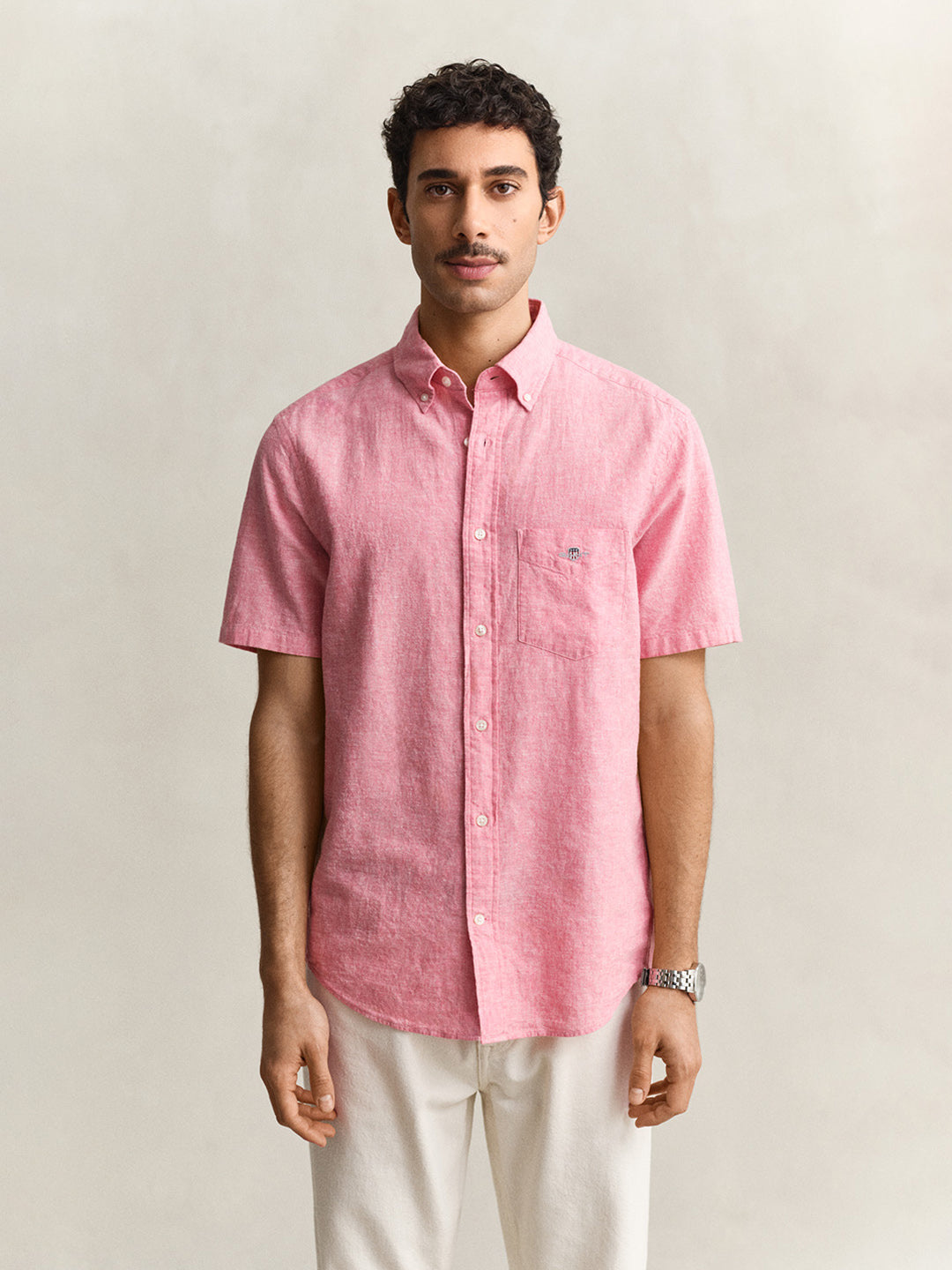 Gant Men Pink Solid Regular Fit Cotton Linen Shirt