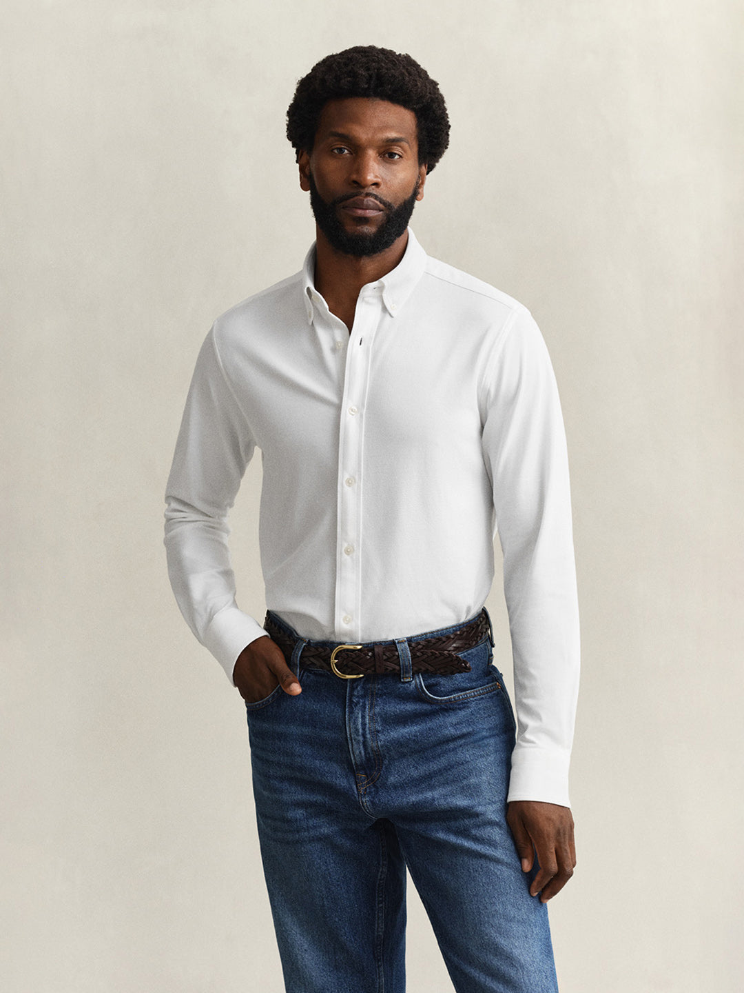 Gant Men White Solid Regular Fit Pique Shirt