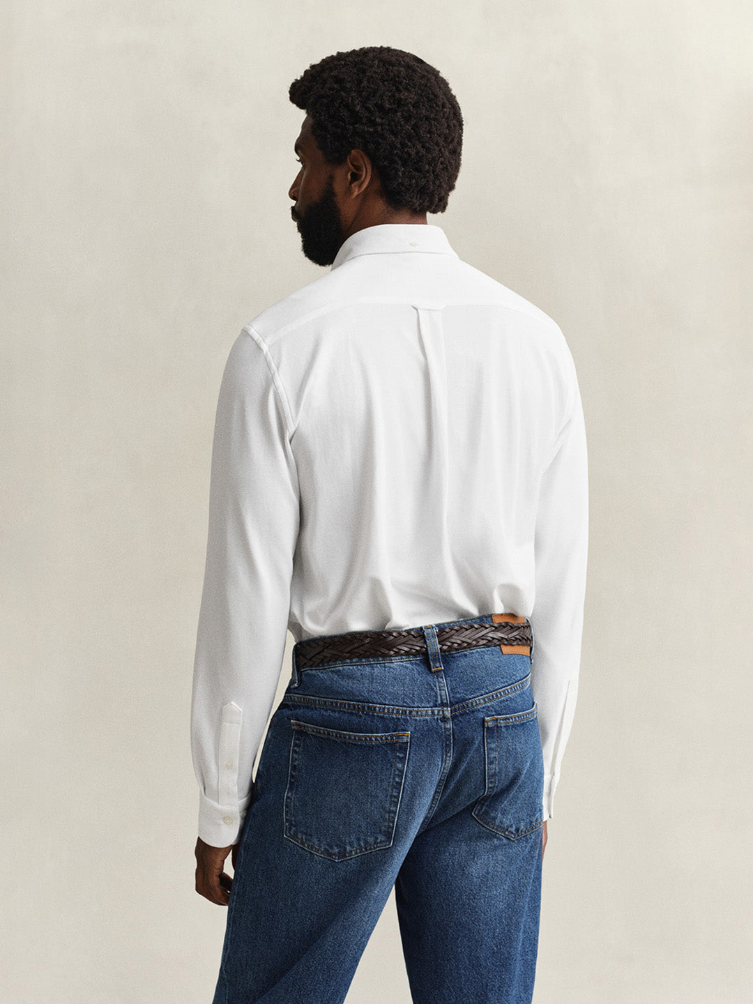 Gant Men White Solid Regular Fit Pique Shirt
