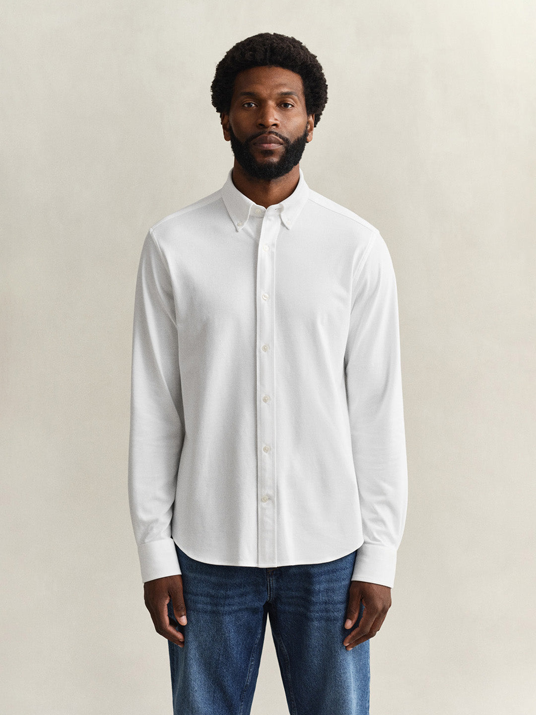 Gant Men White Solid Regular Fit Pique Shirt