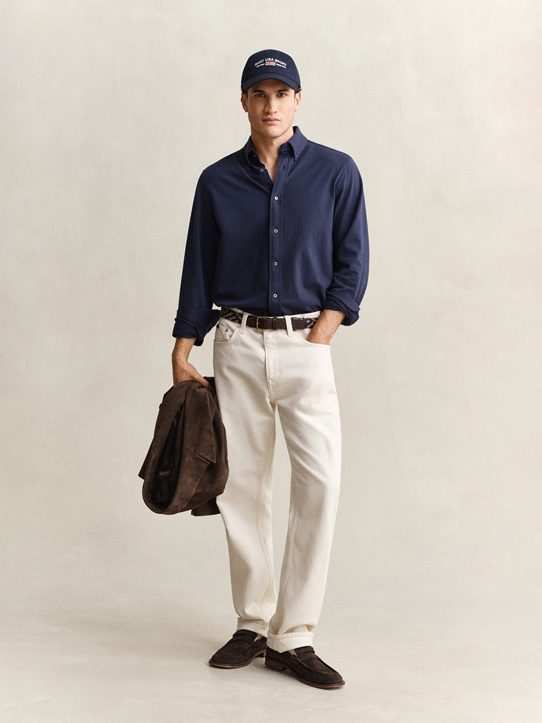 GANT Men Navy Blue Jersey Pique Stretch Shirt