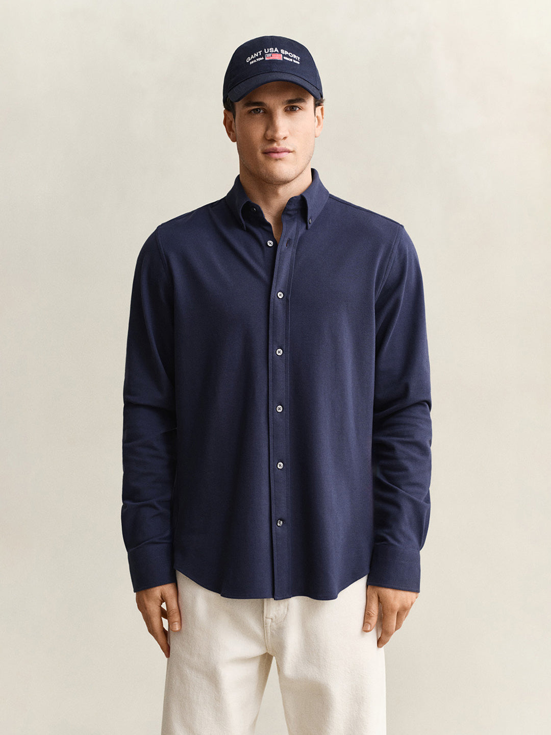GANT Men Navy Blue Jersey Pique Stretch Shirt