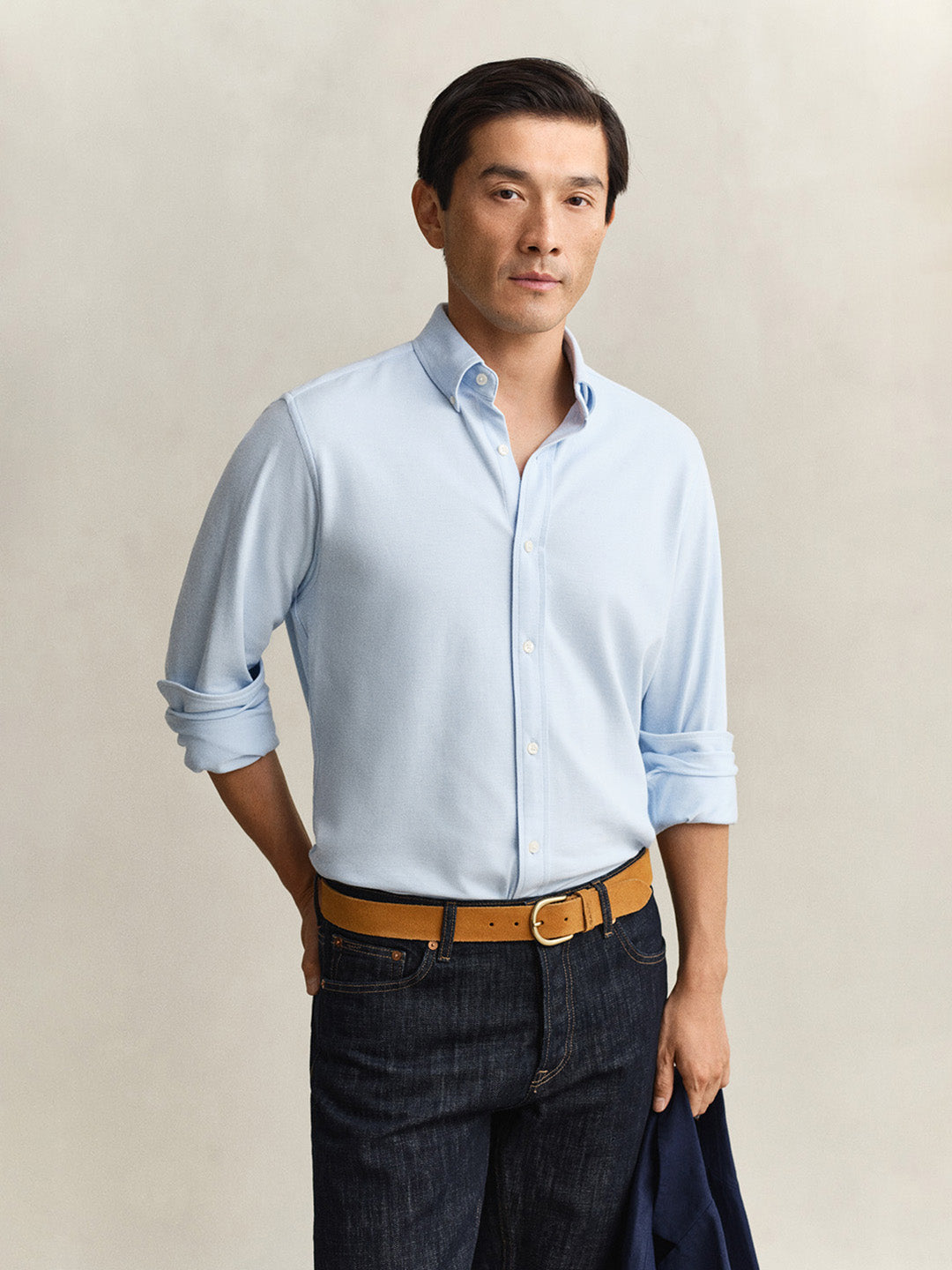 Gant Men Blue Solid Regular Fit Pique Shirt