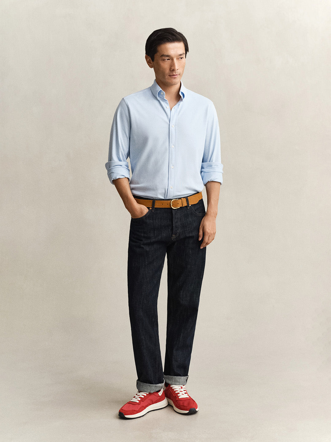 Gant Men Blue Solid Regular Fit Pique Shirt