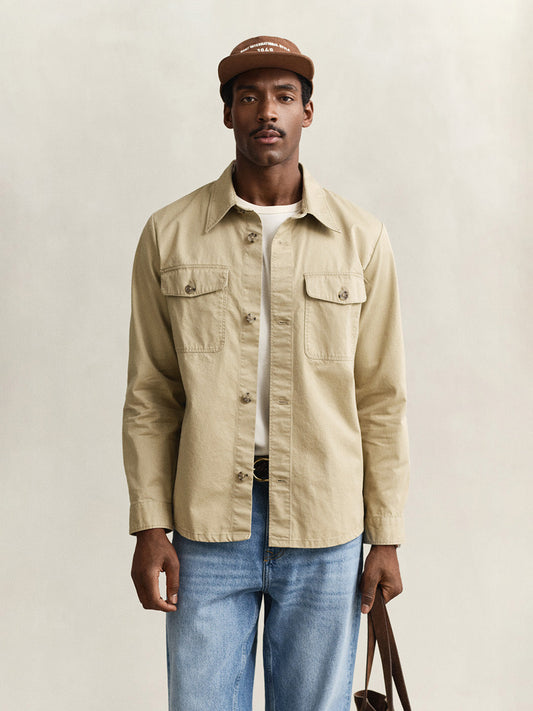 GANT Men Beige Cotton Twill Oversize Shirt