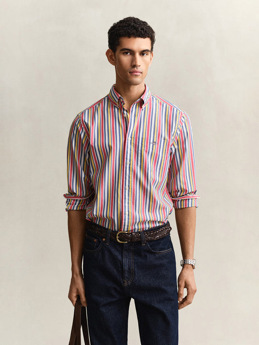 Gant Men Multicolor Striped Regular Fit Poplin Shirt