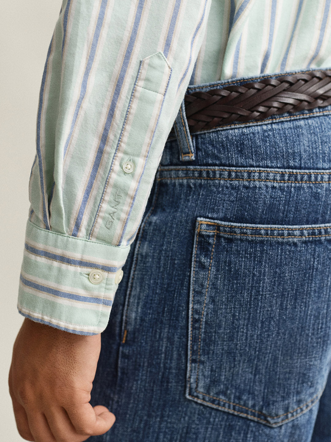 GANT Men Green Striped Regular Fit Oxford Shirt