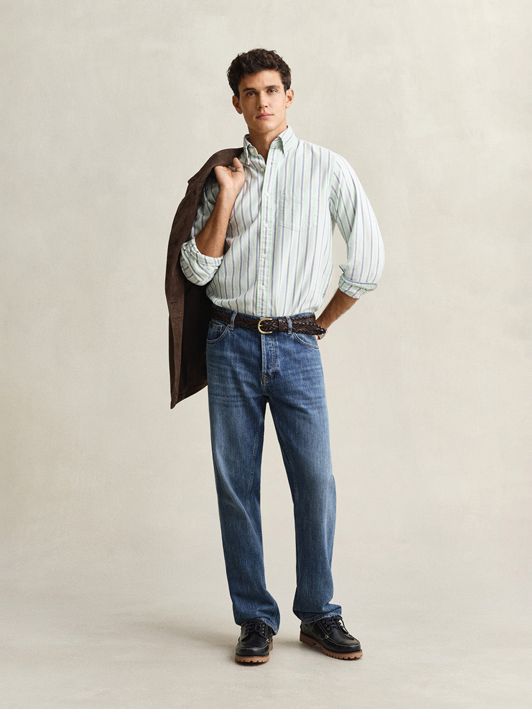 GANT Men Green Striped Regular Fit Oxford Shirt