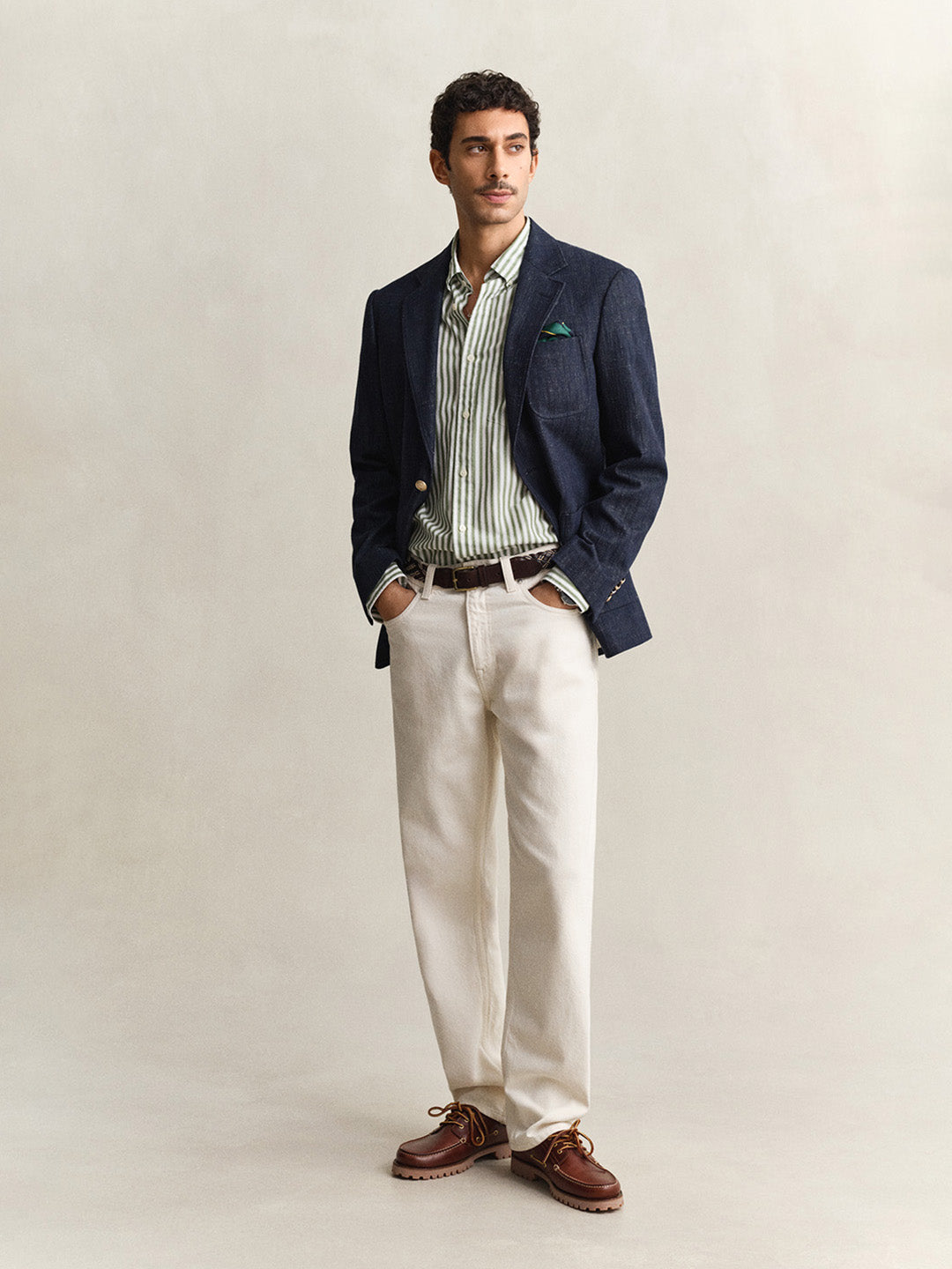 GANT Men Green Striped Regular Fit Poplin Shirt