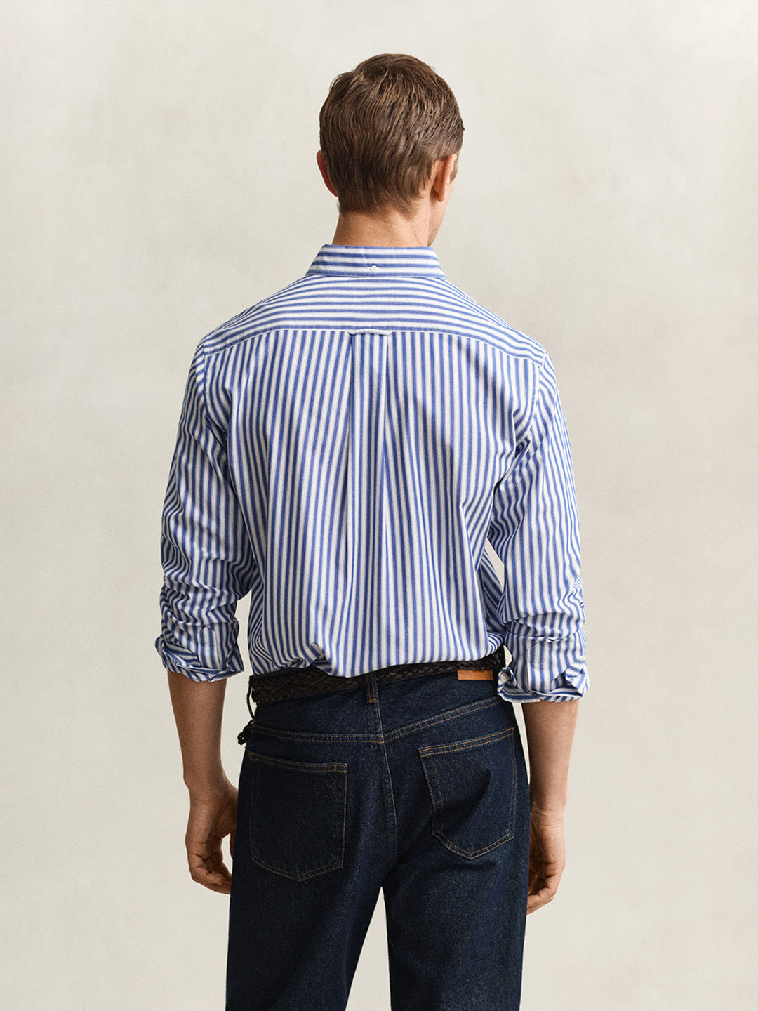 Gant Men Blue Striped Regular Fit Classic Poplin Shirt