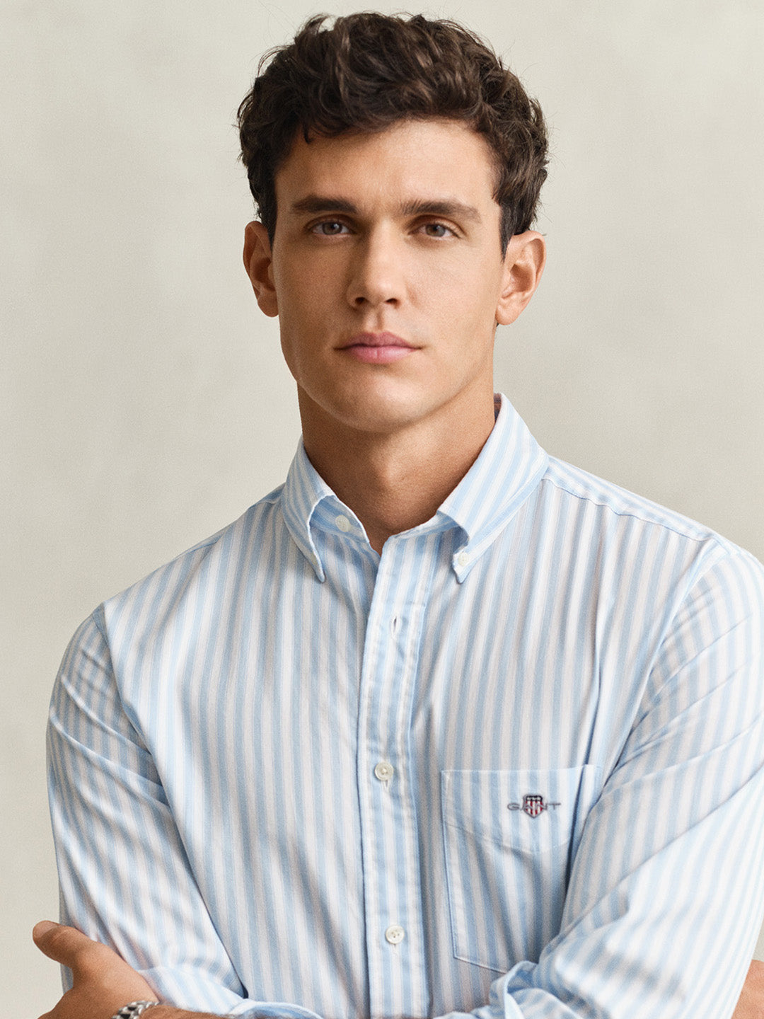 Gant Men Blue Striped Regular Fit Classic Poplin Shirt