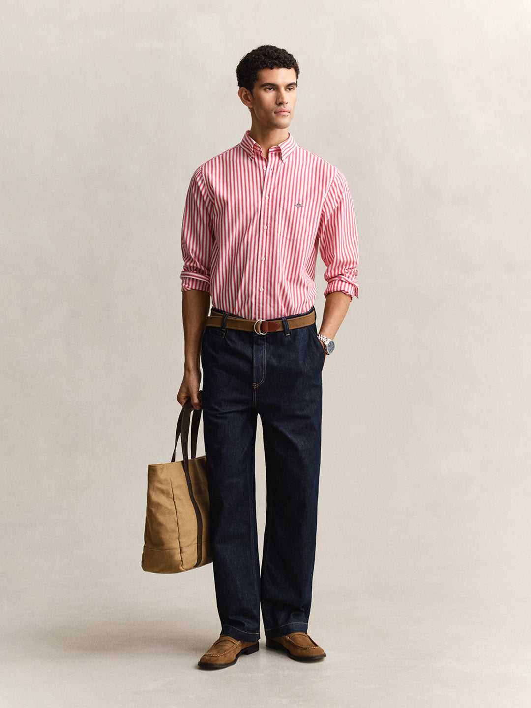 Gant Men Red Striped Regular Fit Classic Poplin Shirt