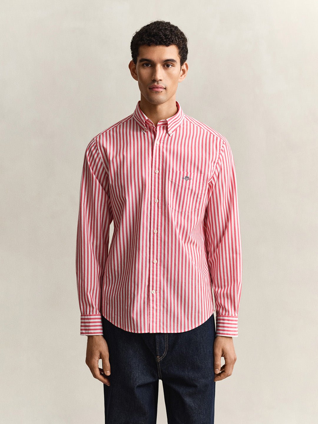 Gant Men Red Striped Regular Fit Classic Poplin Shirt
