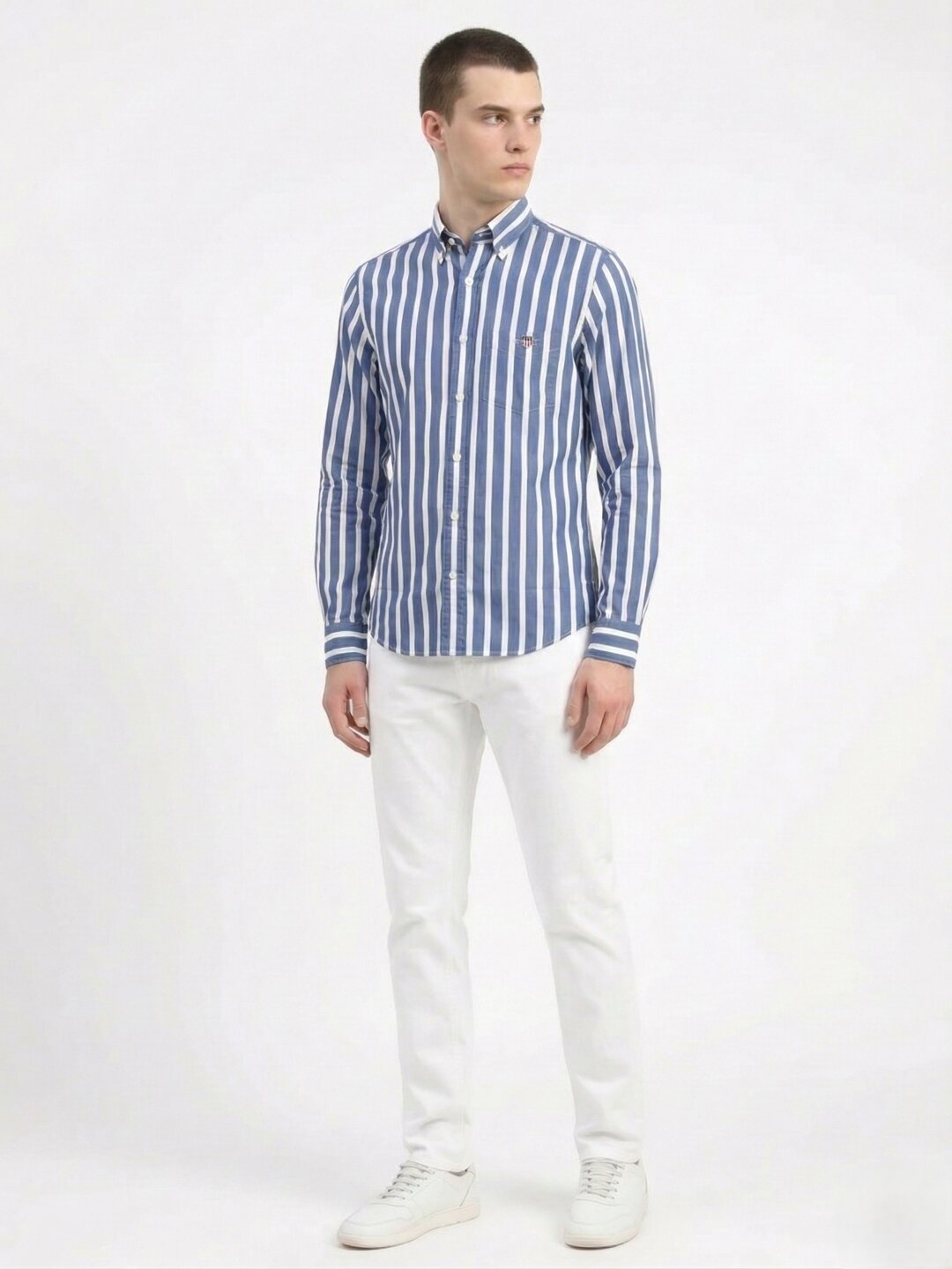 Gant Blue Cotton Striped Men Shirt