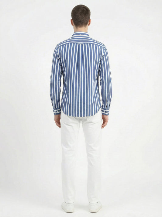 Gant Blue Cotton Striped Men Shirt