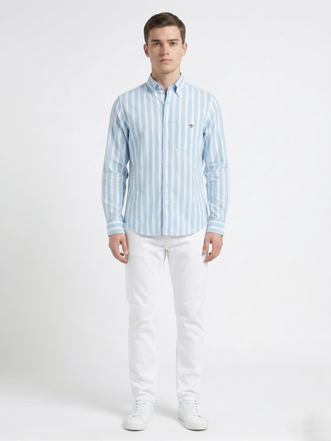 Gant Blue Cotton Striped Men Shirt