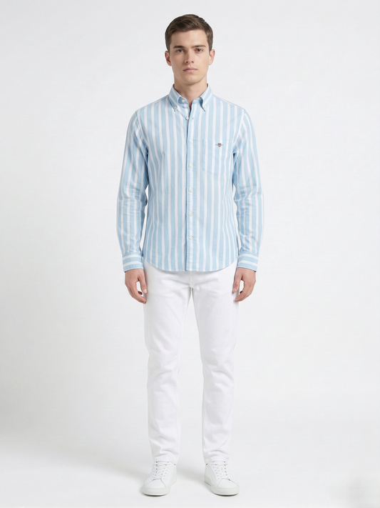 Gant Blue Cotton Striped Men Shirt