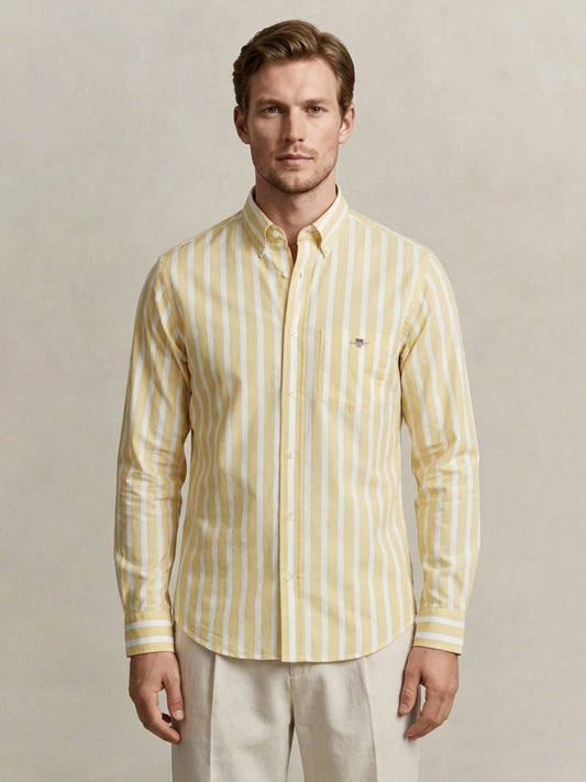 Gant Men Poplin Yellow Striped Classic Collar Shirt