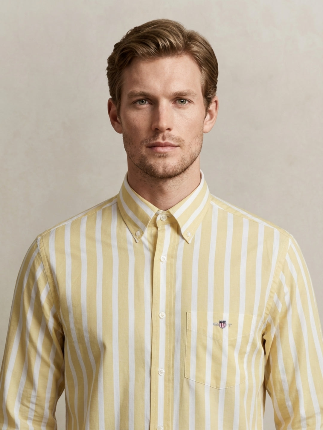Gant Men Poplin Yellow Striped Classic Collar Shirt