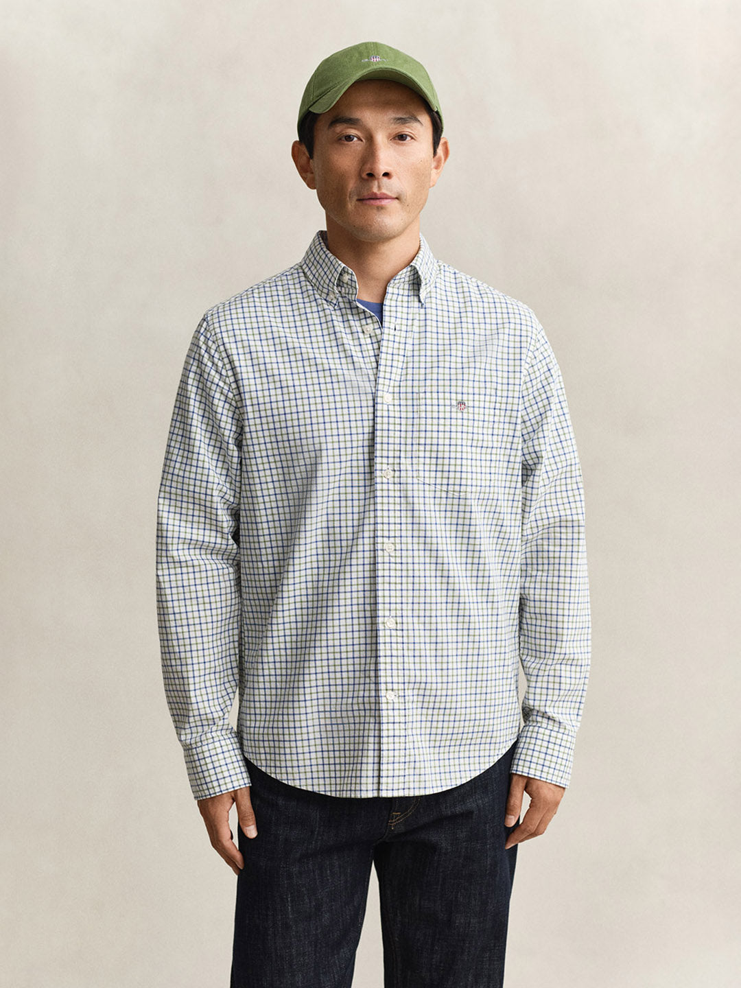 Gant Men Green Checked Regular Fit Classic Poplin Shirt
