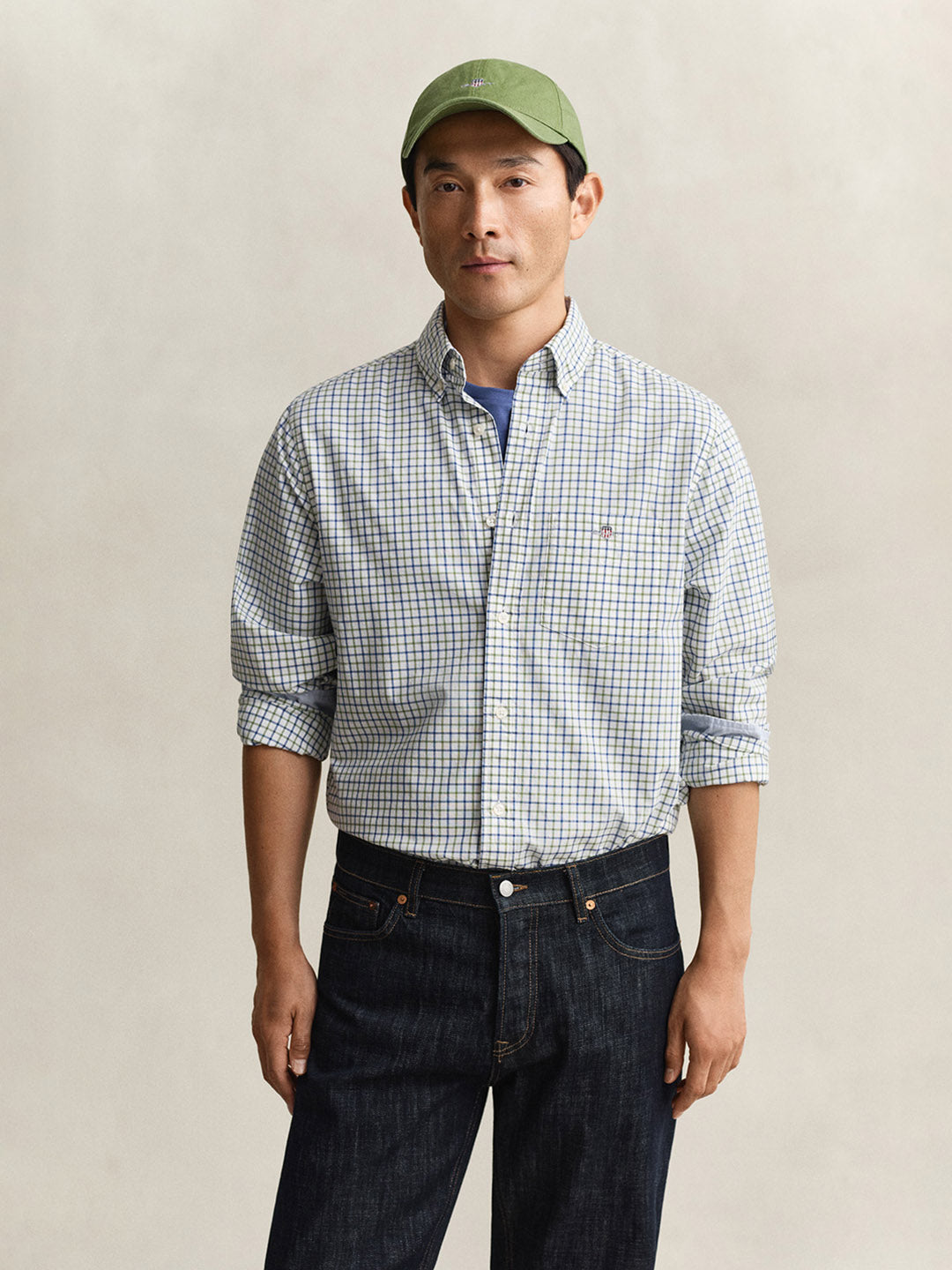 GANT Men Green Checked Regular Fit Poplin Shirt
