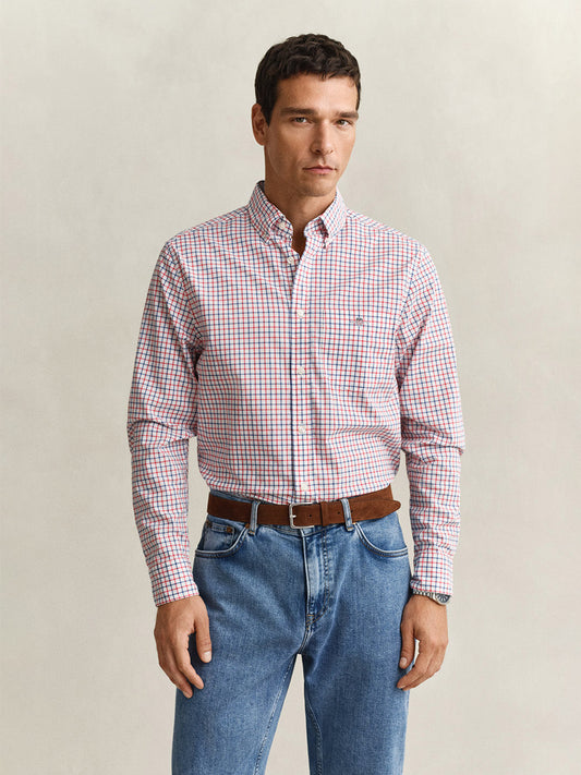 GANT Men Red Checked Regular Fit Poplin Shirt