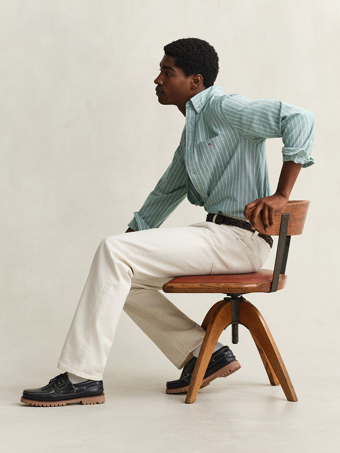 GANT Men Green Striped Regular Fit Classic Oxford Shirt