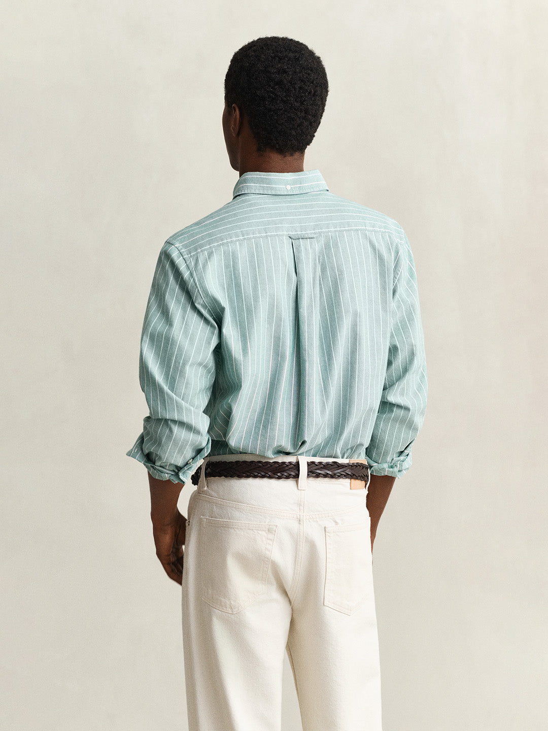 GANT Men Green Striped Regular Fit Classic Oxford Shirt