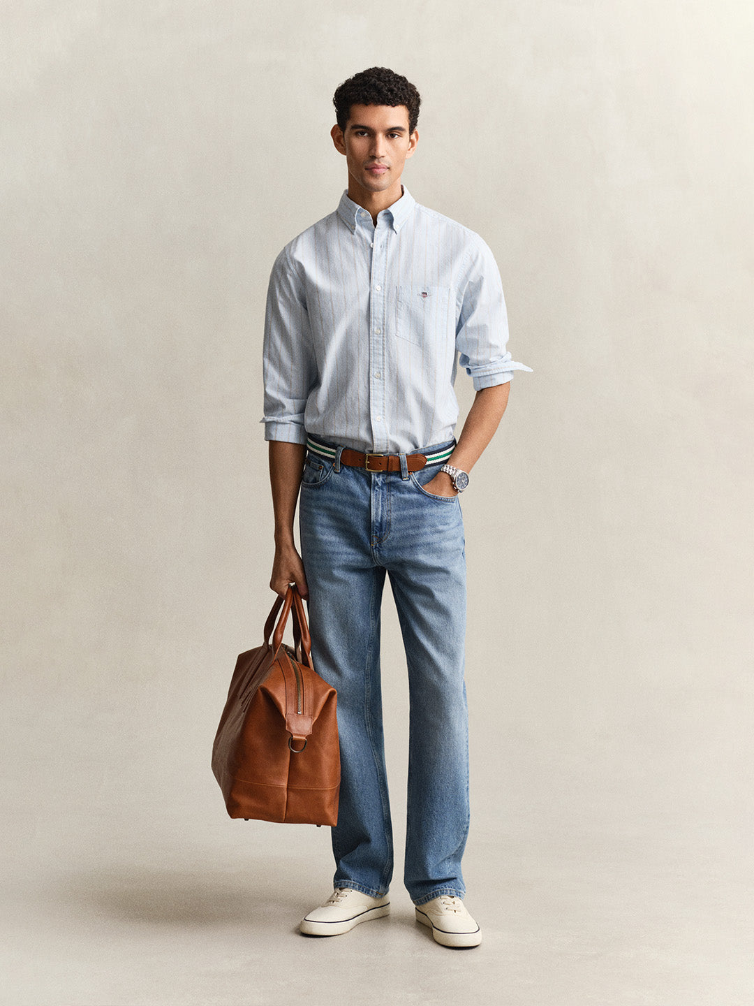 GANT Men Blue Striped Regular Fit Classic Oxford Shirt