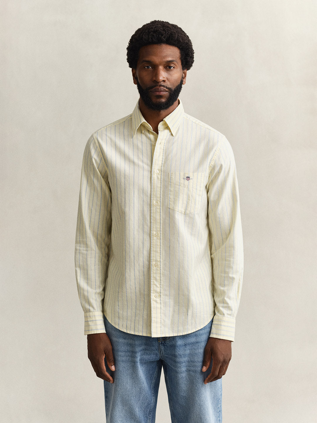 GANT Men Yellow Striped Regular Fit Classic Oxford Shirt