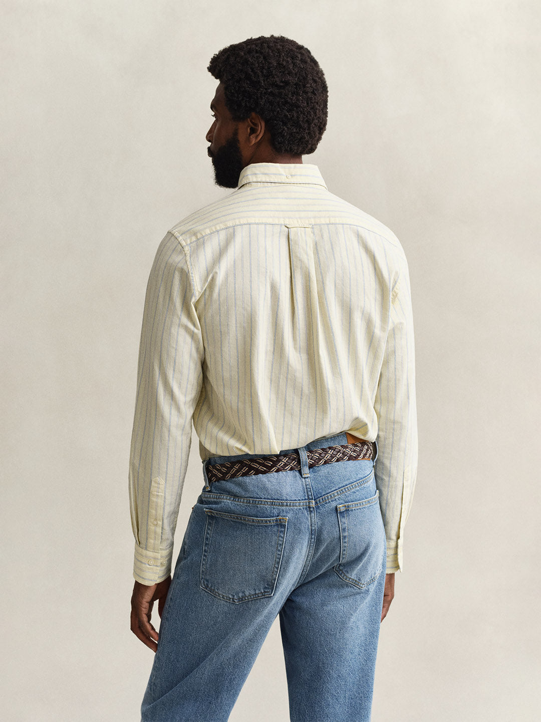 GANT Men Yellow Striped Regular Fit Classic Oxford Shirt