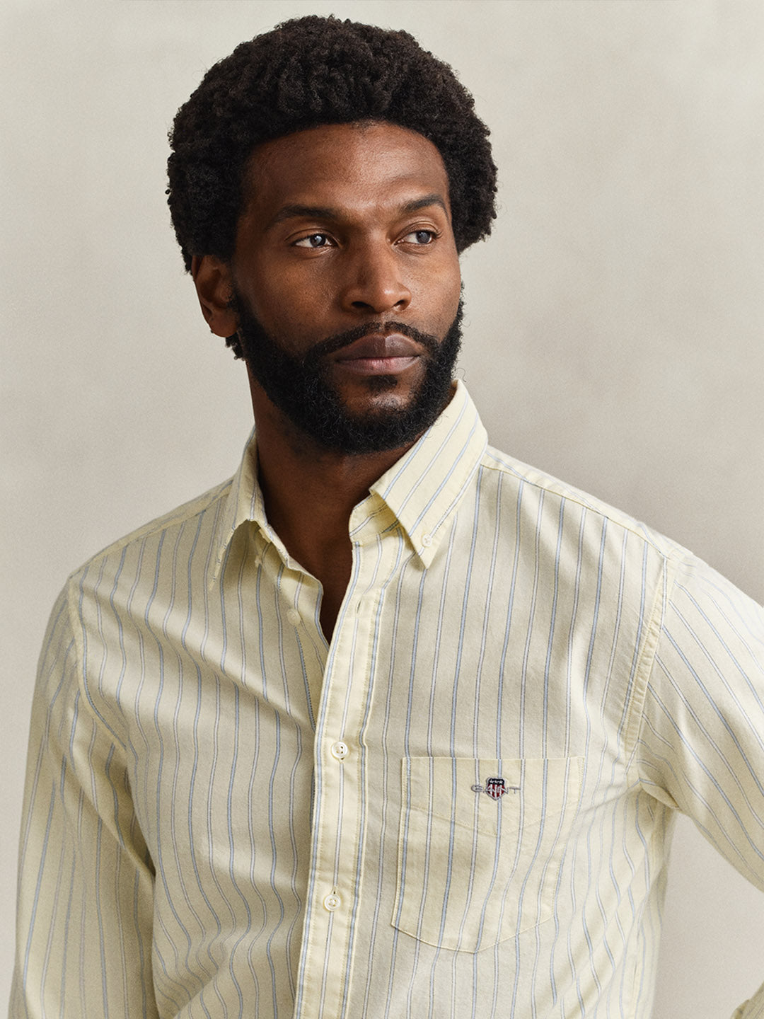 GANT Men Yellow Striped Regular Fit Classic Oxford Shirt