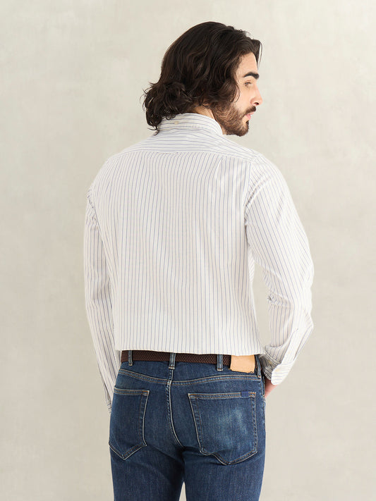 Gant Men White Striped Slim Fit Oxford Shirt