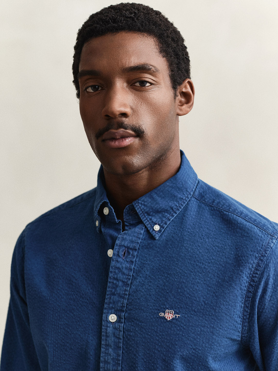 GANT Men Navy Blue Regular Fit Seersucker Shirt